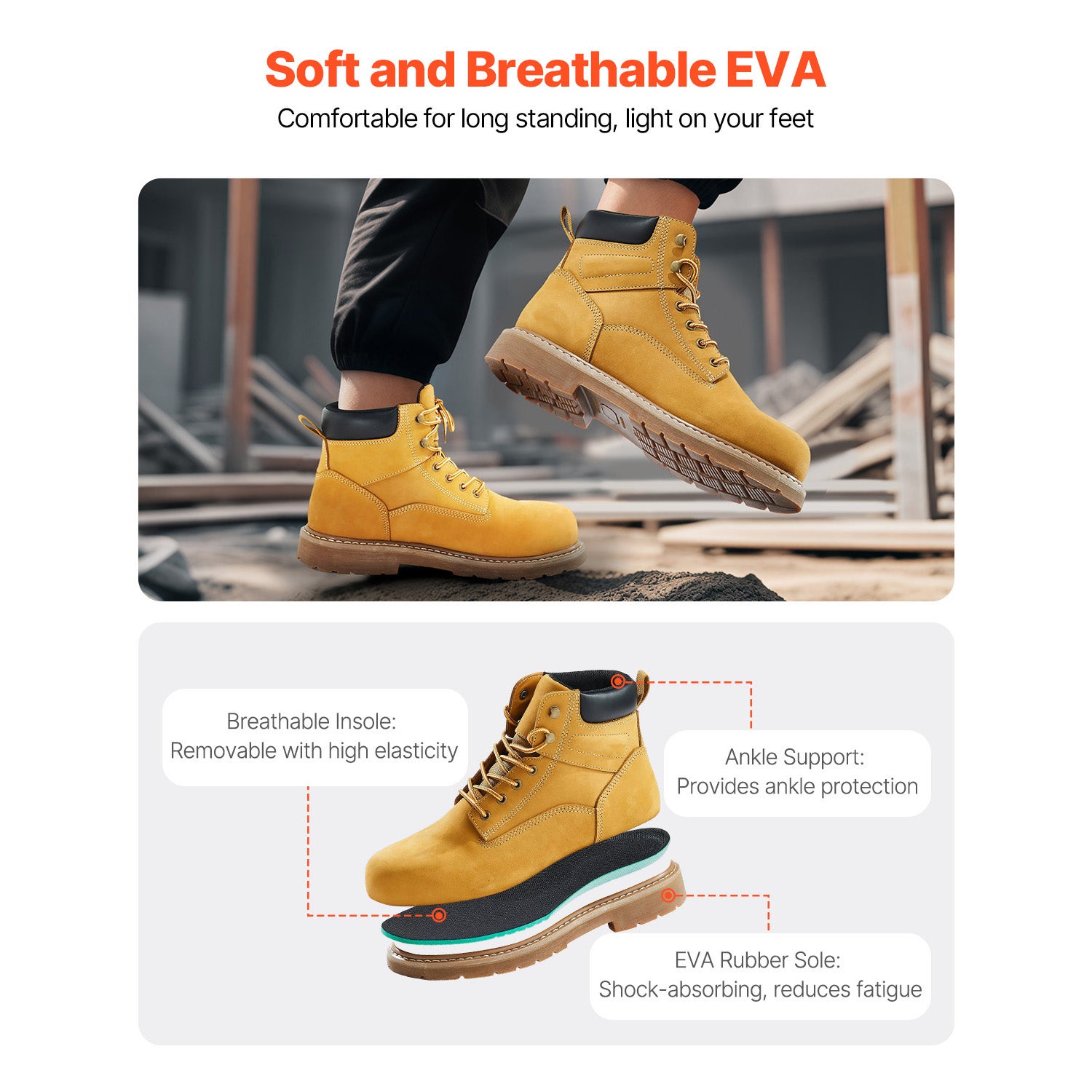 Bottes travail embout acier,taille SucceBuy 40,imperméables,antidérapantes,légères,respirantes,semelles caoutchouc - 8