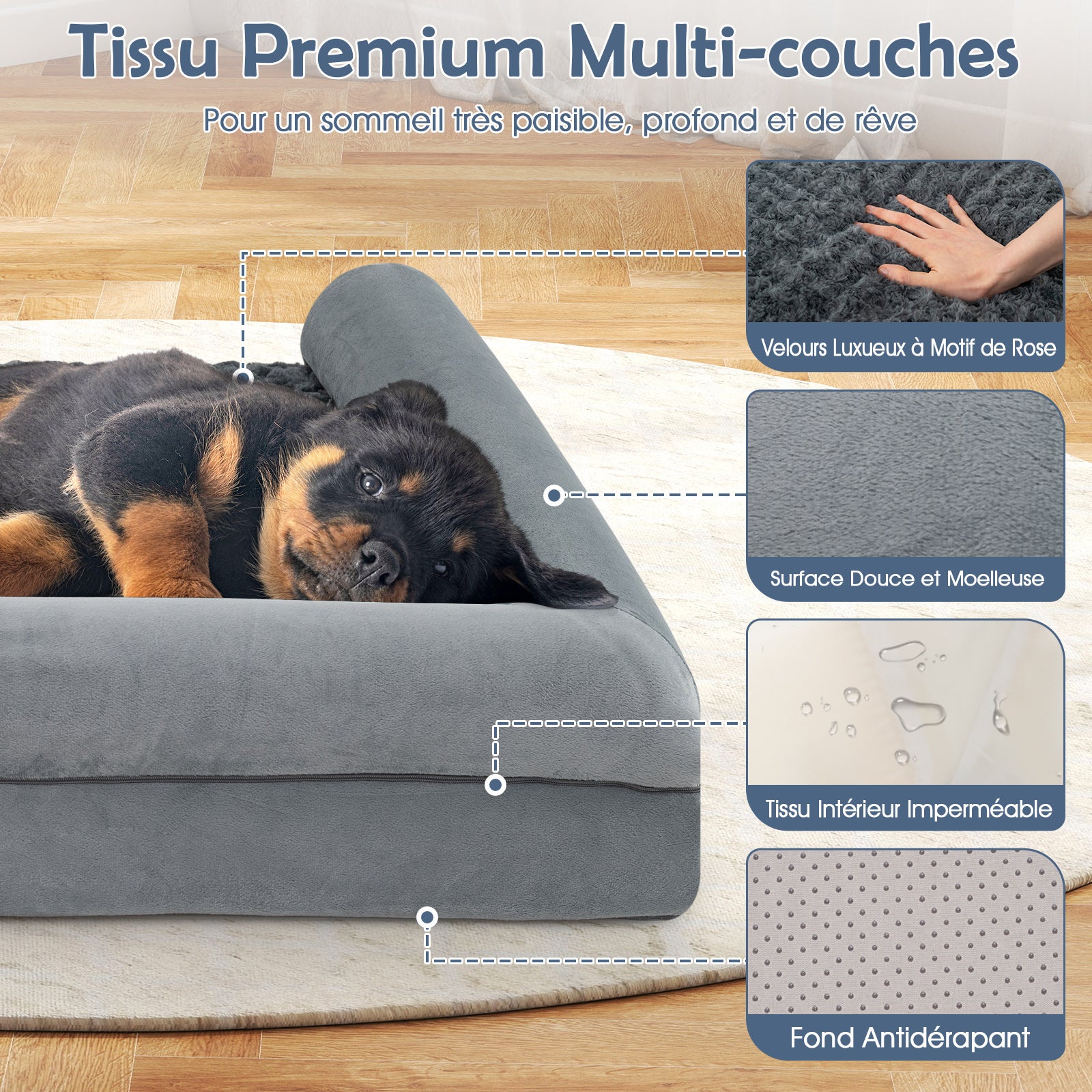 Cuccia Ortopedica Per Cani LilyAbeille - Soffice, Lavabile, Antiscivolo, Per Taglie Piccole, Medie E Grandi (L, Grigio)