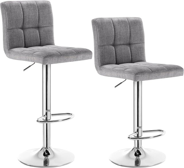 Lot de 2 Tabourets de Bar WOLTU, en Lin et métal, Tabouret pivotant réglable, Chaises Hautes Bar, Tabourets de Cuisine, Gris Clair