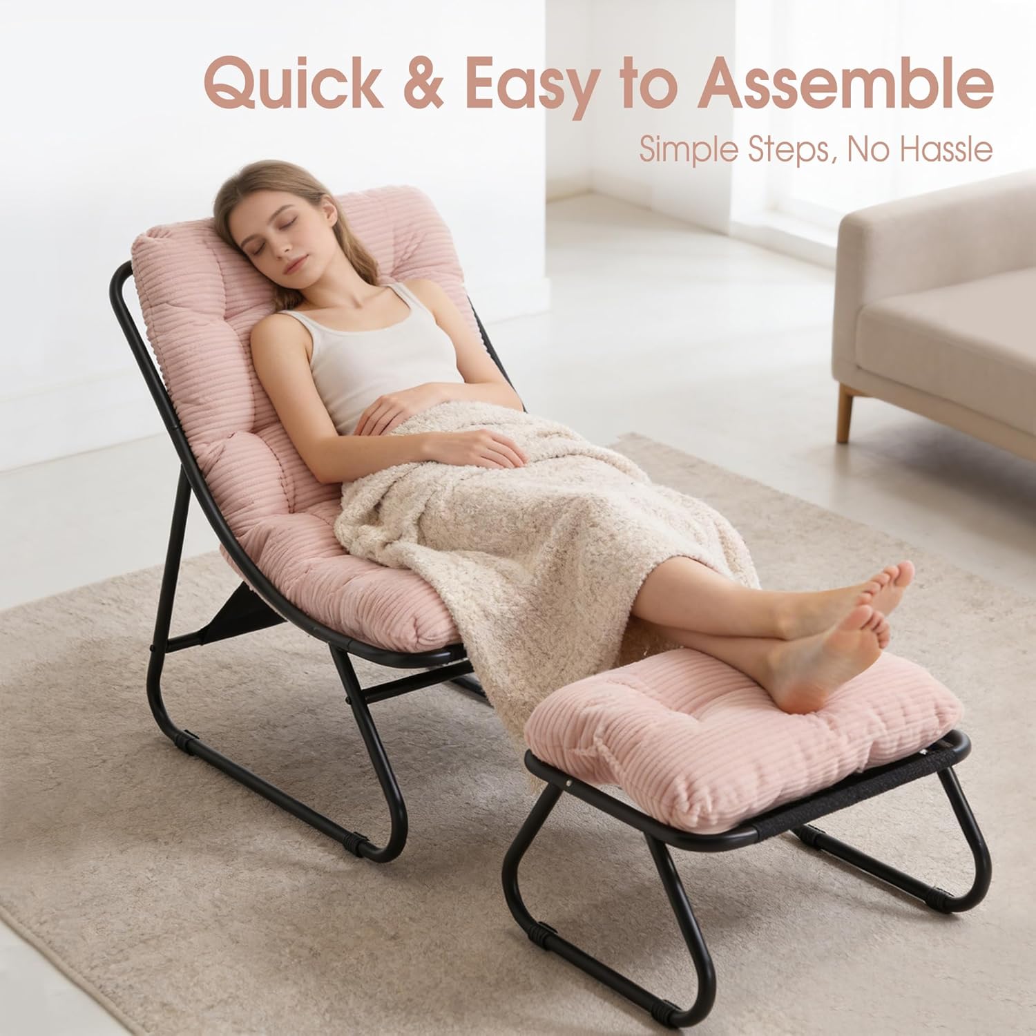 Fauteuil extérieur en acier avec coussin, pouf offert, chaise de jardin moderne pour terrasse et balcon - 7