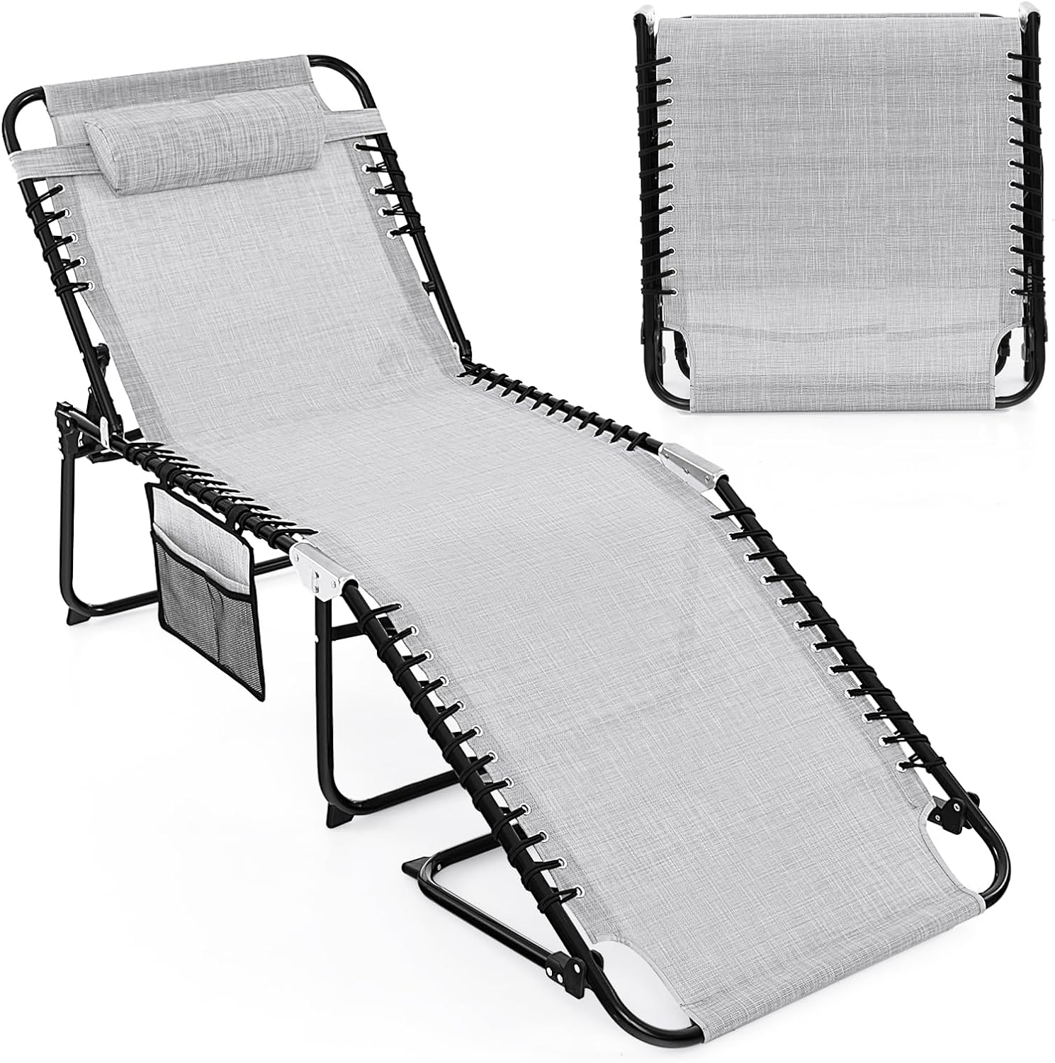 Chaise De Plage Pliable Réglable – Dossier 5 Positions, Portable, Confortable Pour Camping, Pique-nique, Balcon