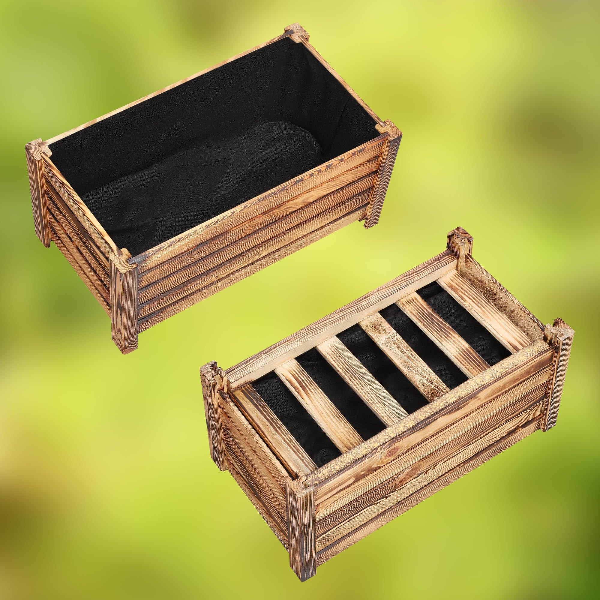 Pot de Fleurs en Bois 60 x 33 x 25 cm Jardinière en Pin Carbonisé Pot de Plantes Jardinière - Idéal pour Jardin Terrasse Balcon - KOTARBAU - 6