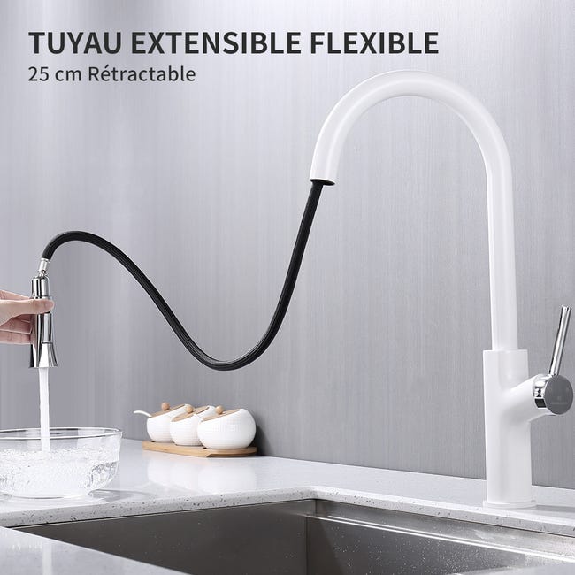 Rubinetto Lavello Cucina Bianco EGSO Rubinetto Cucina Estraibile - Miscelatore Con Doccetta 360° E 2 Modalità Acqua Miscelatore Con Doccetta Estraibile - Foto 12