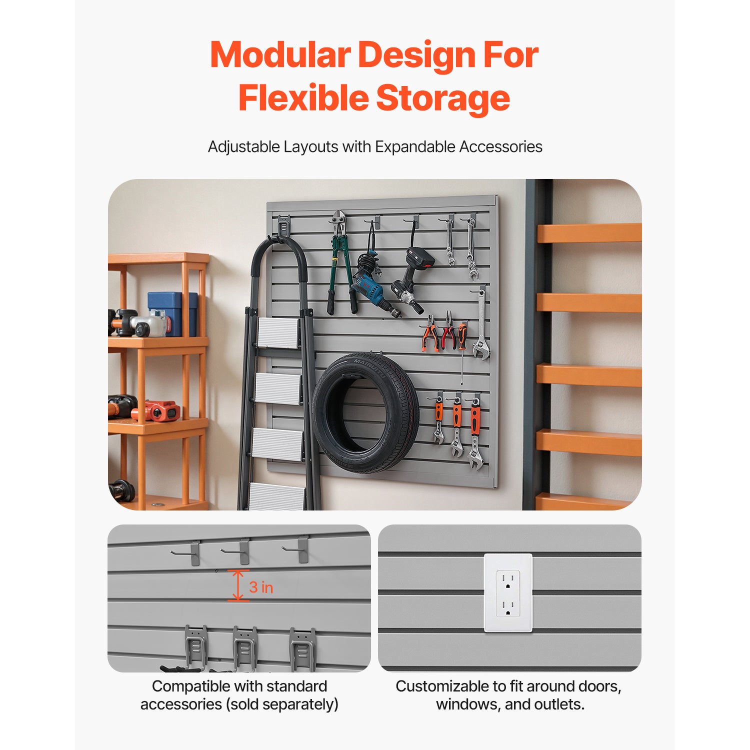 Pannello per garage in PVC 4 x 4 piedi,SucceBuy design modulare,pannello per garage grigio,con struttura di accoppiamento e taglio fai da te - 6