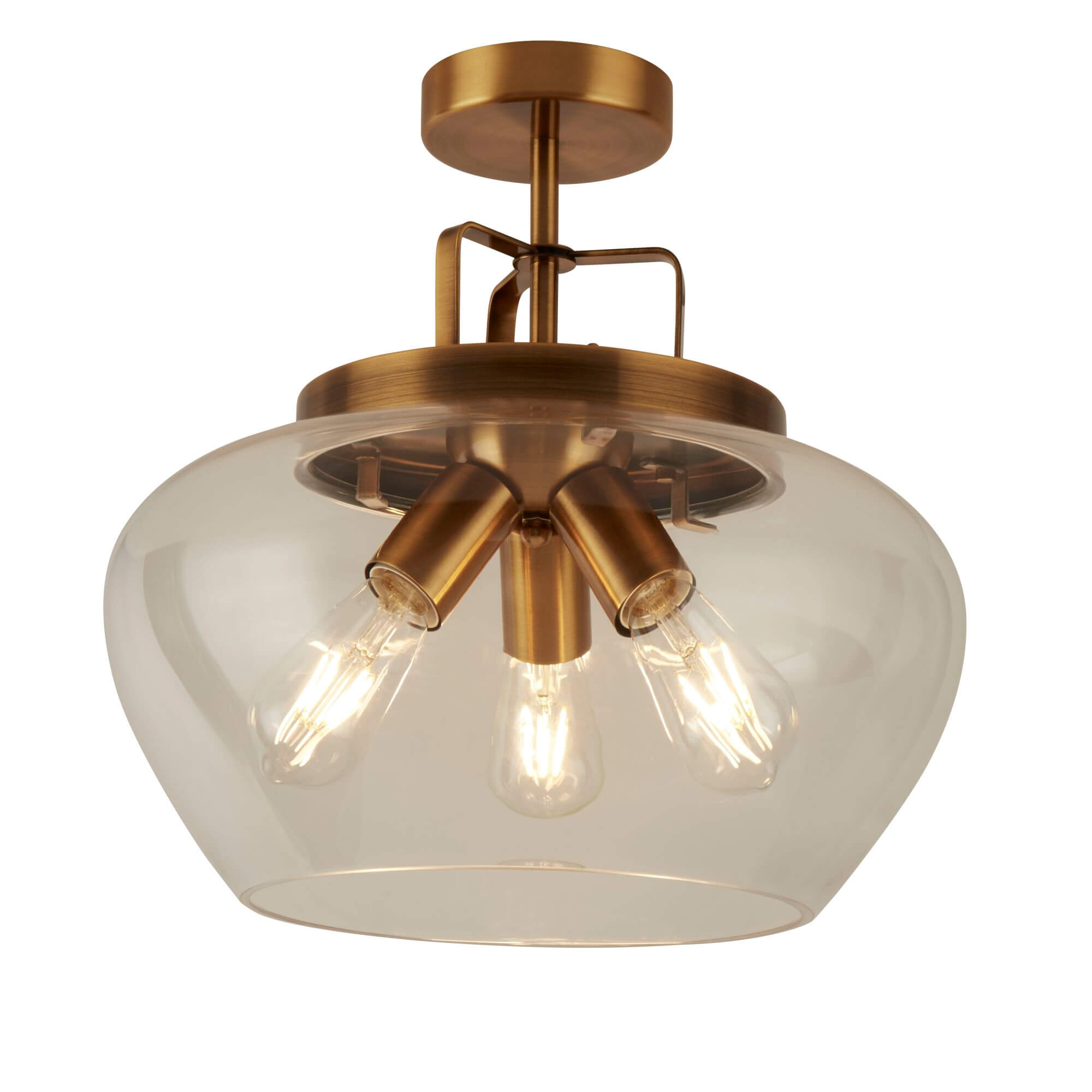 Plafonnier BOULE 3L métal bronze et verre claire E27 3x60w Diam 40cm hauteur 36cm - 7