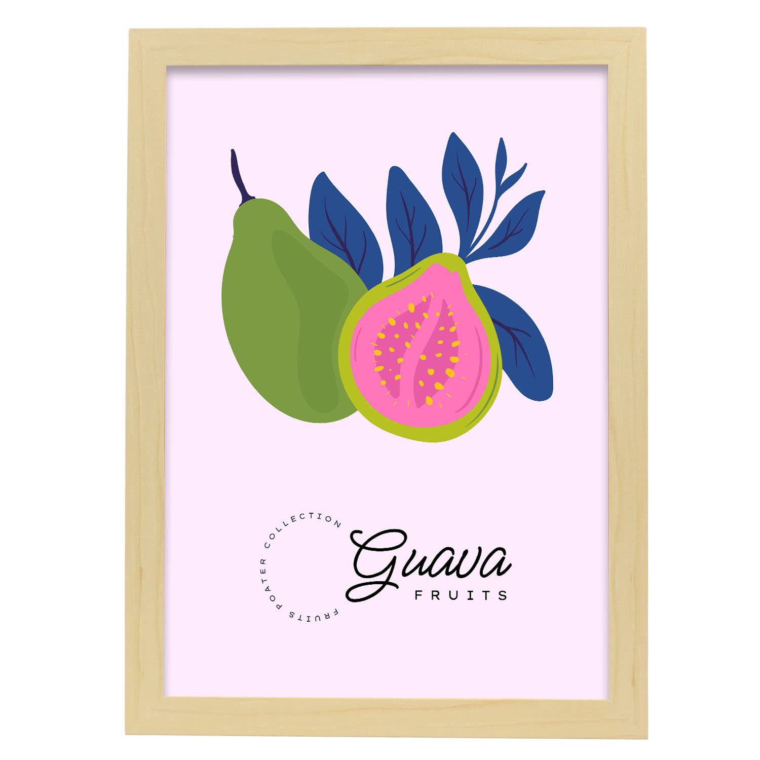 Nacnic póster pop art abstracto. guava fruta y hojas ilustraciones artísticas modernas para la decoración de interiores. con marco madera clara - a3