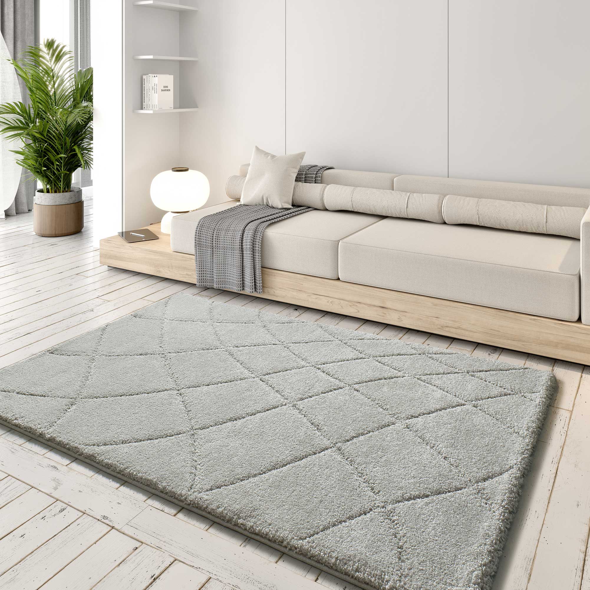 Prostokątny srebrny dywan wewnętrzny 80 x 150 cm MOLIER shaggy - ATTICGO