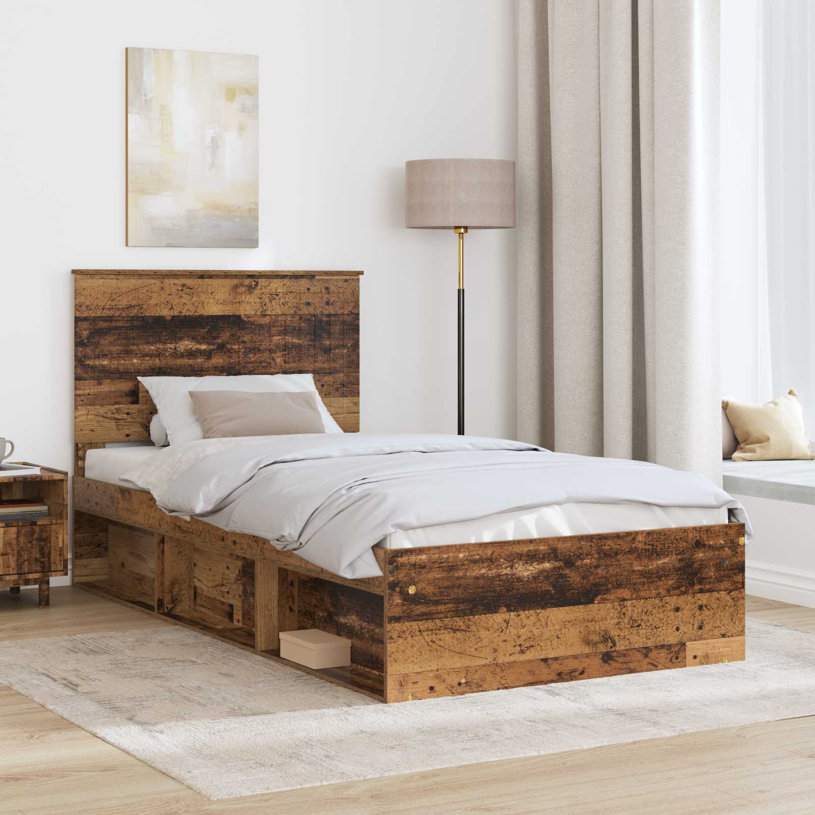 Cadre de lit en bois de pin massif bois ancien pour la chambre, 100 × 200 cm - 3