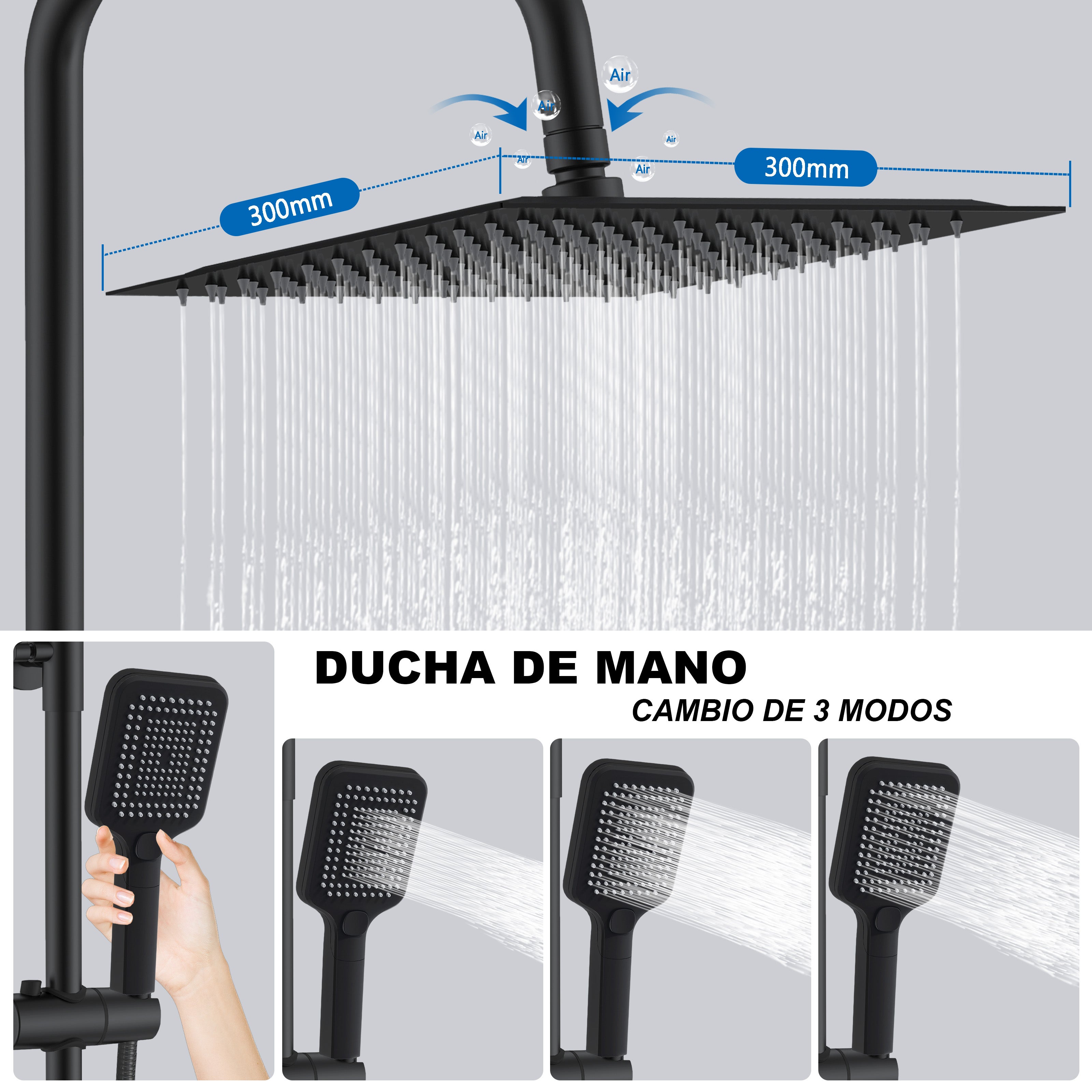 AICA Columna de Ducha Termostática Negro Mate con Alcachofa Superior de 12 Pulgadas Cuadrada Ducha Lluvia para Baño - 4