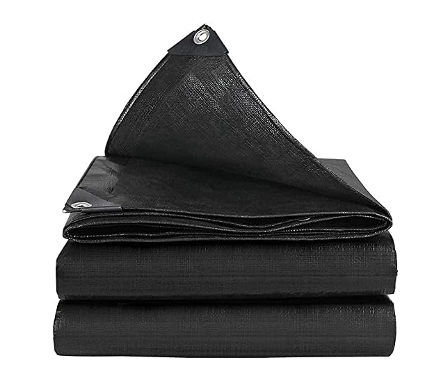 Grube, wytrzymałe i wodoodporne płótno – perforowane – idealne do domu, łodzi, samochodu i na kemping – czarne – 3 x 5 metrów