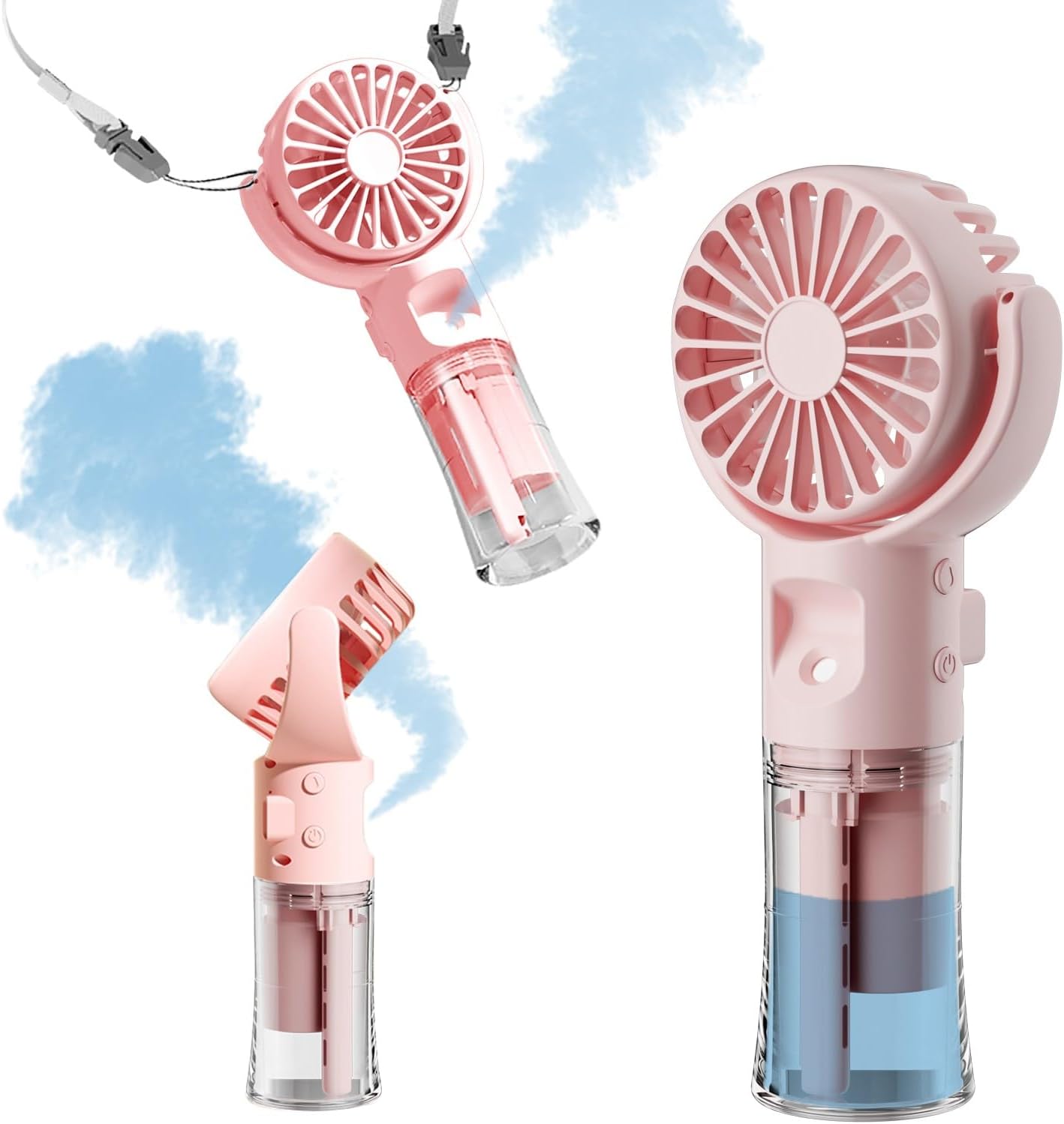 Przenośny wentylator natryskowy, mały, przenośny, 4 prędkości, odpowiedni do podróży, na kemping i na zewnątrz (różowy)
