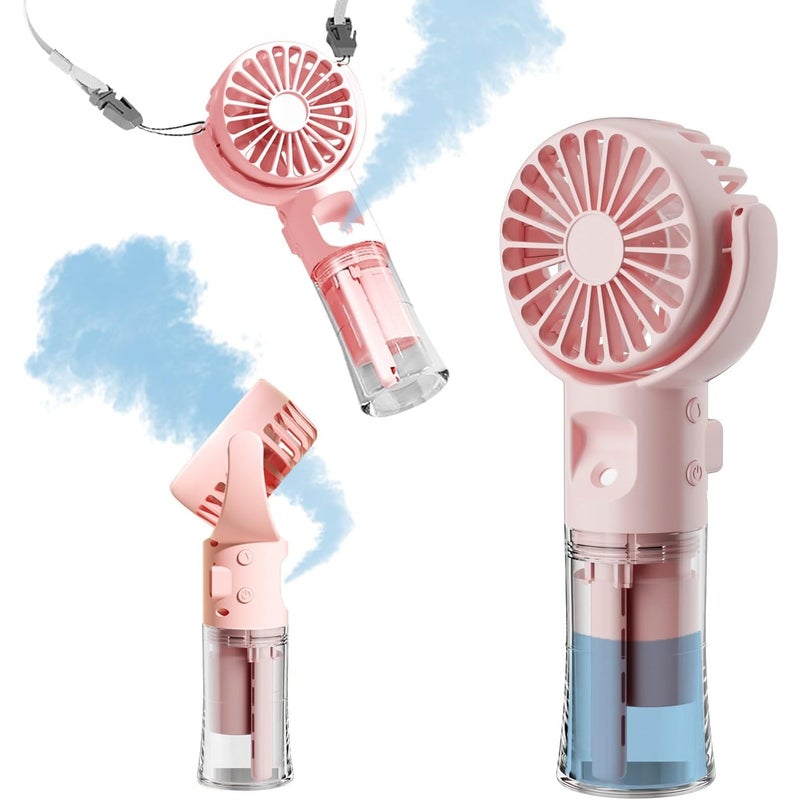 Przenośny wentylator natryskowy, mały, przenośny, 4 prędkości, odpowiedni do podróży, na kemping i na zewnątrz (różowy)