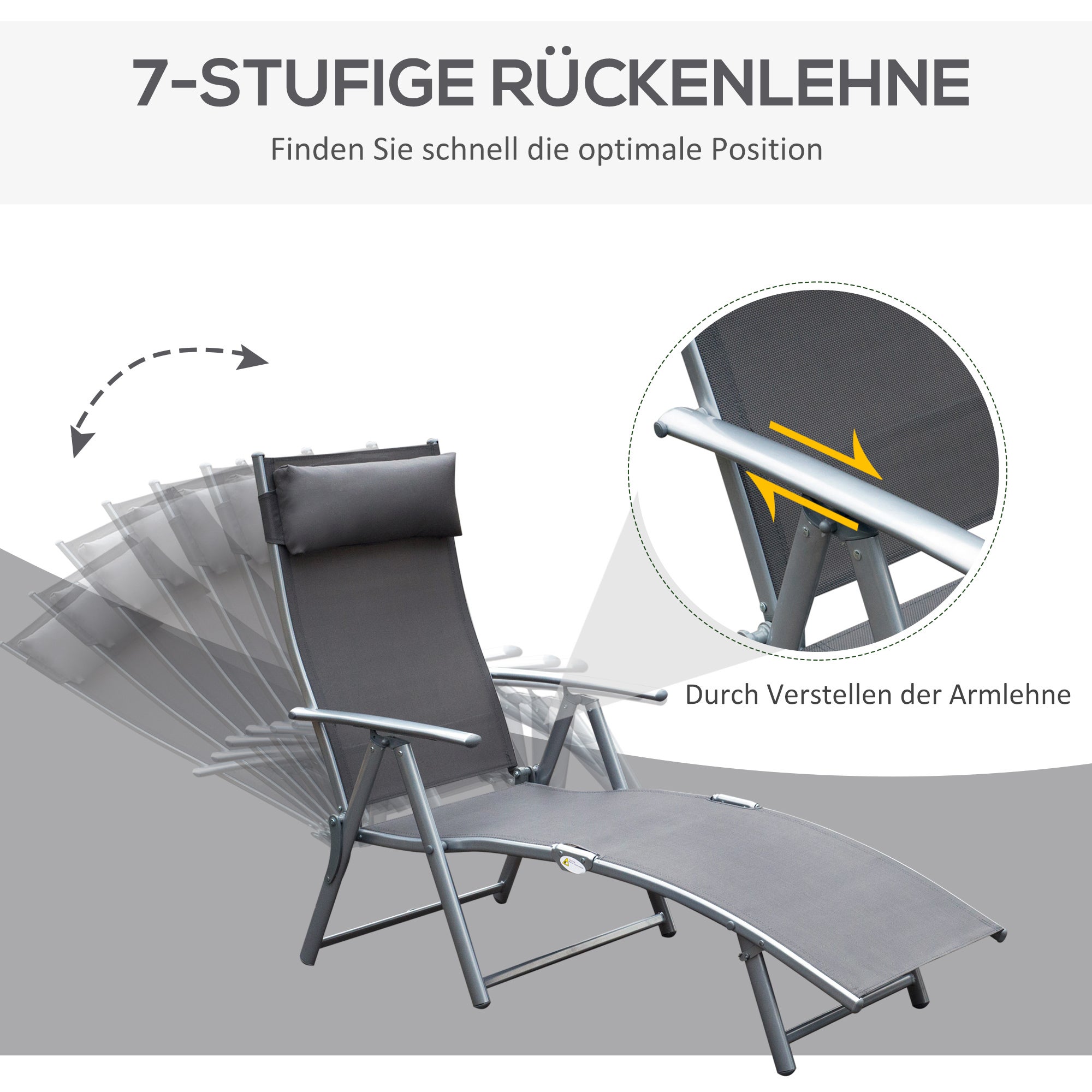 Transat pliant avec coussin, chaise longue avec dossier réglable 7 positions, supportant jusqu'à 165 kg, idéal pour le jardin, les vacances - 4
