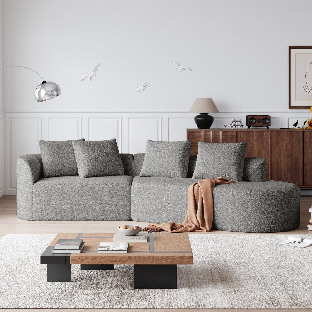 Sofa narożna, 4-osobowa, duża, z tkaniny szenilowej, głębokie siedzisko, modułowa, możliwość dowolnego łączenia