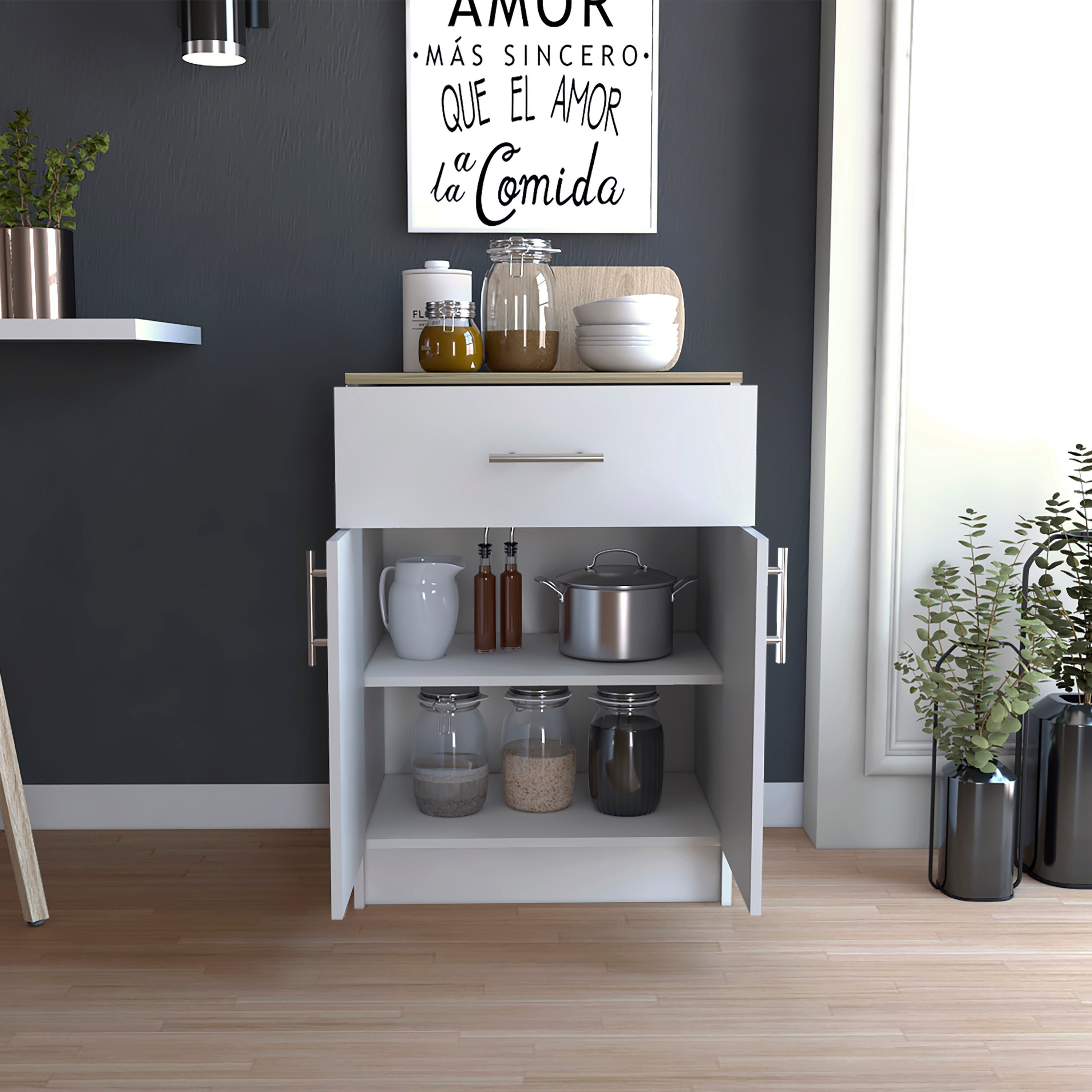 Mueble despensa mayorca en Melamina, con cajón de riel metálico , 85.09 cm X 59.94 cm X 40.38 cm , Multicolor - 4