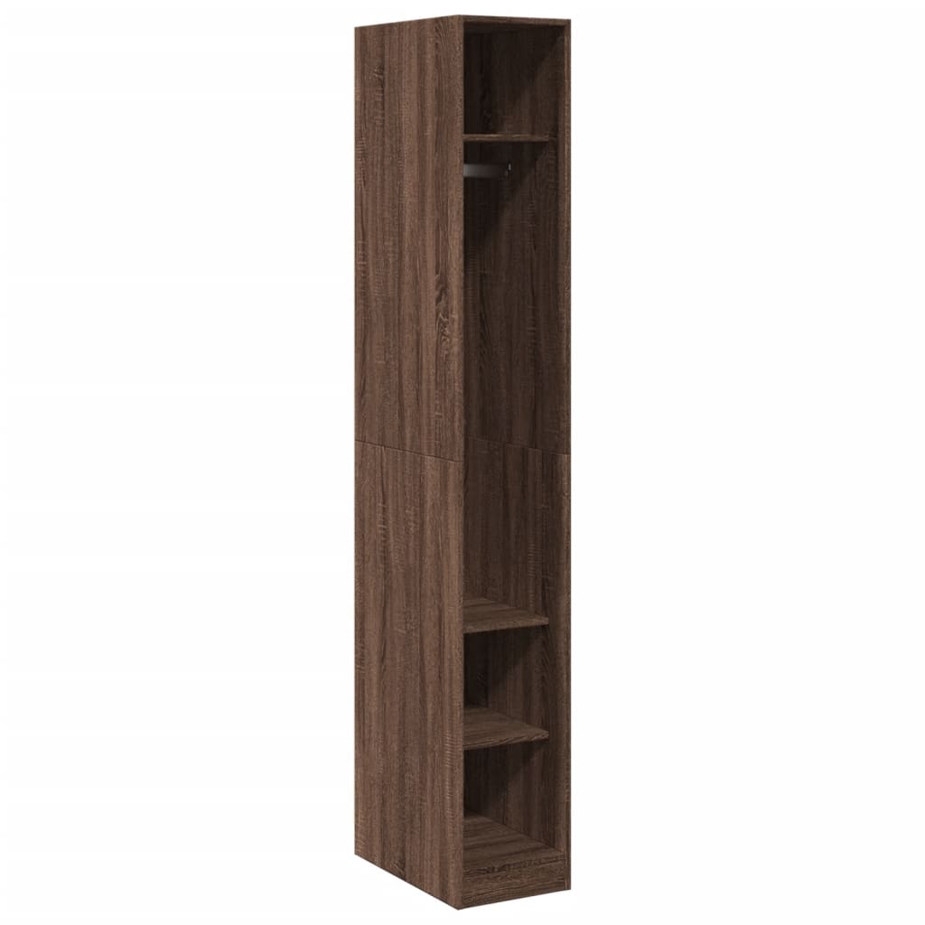 Armoire En Chêne Fumé 30x50x200 Cm - 3 étagères + Barre à Vêtements - Parfait Pour Chambre, Dressing Ou Bureau