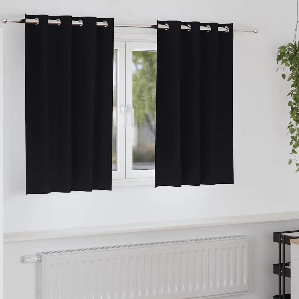 Firany blackout z kółkami 2 pcs Czarny 140 x 140 cm Poliester vidaXL