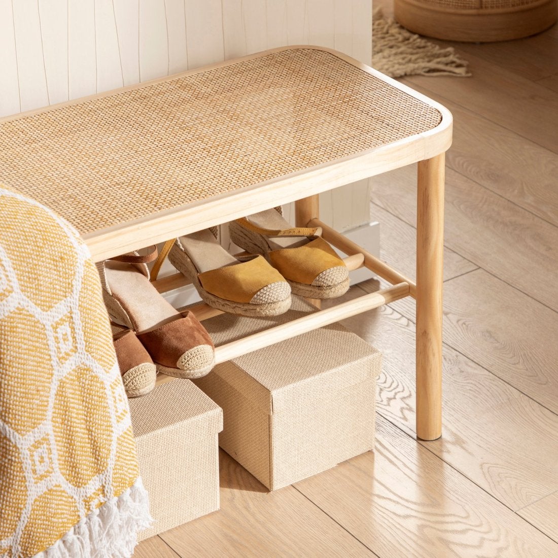 Banc en bois de pin et rotin naturel Loan - 8