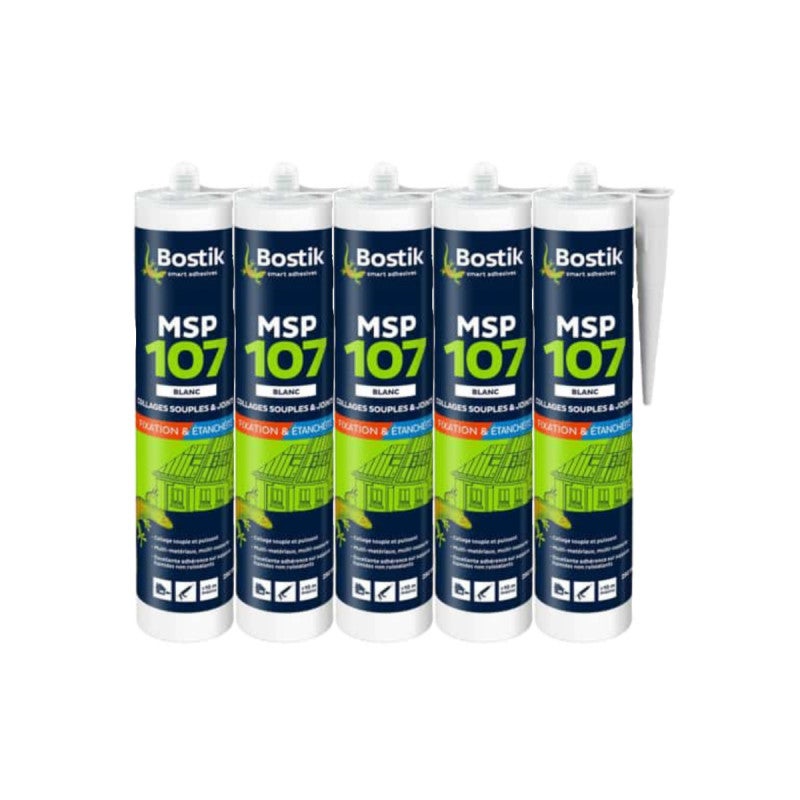 Lot de 5 mastics multi-usages colle et joint BOSTIK MSP 107 - blanc ...