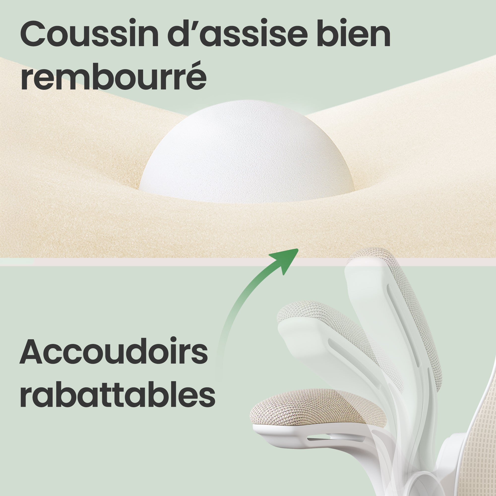 SONGMICS Chaise de Bureau Ergonomique, en Maille, Fonction Bascule, Accoudoirs Rabattables, Beige et Blanc - 7