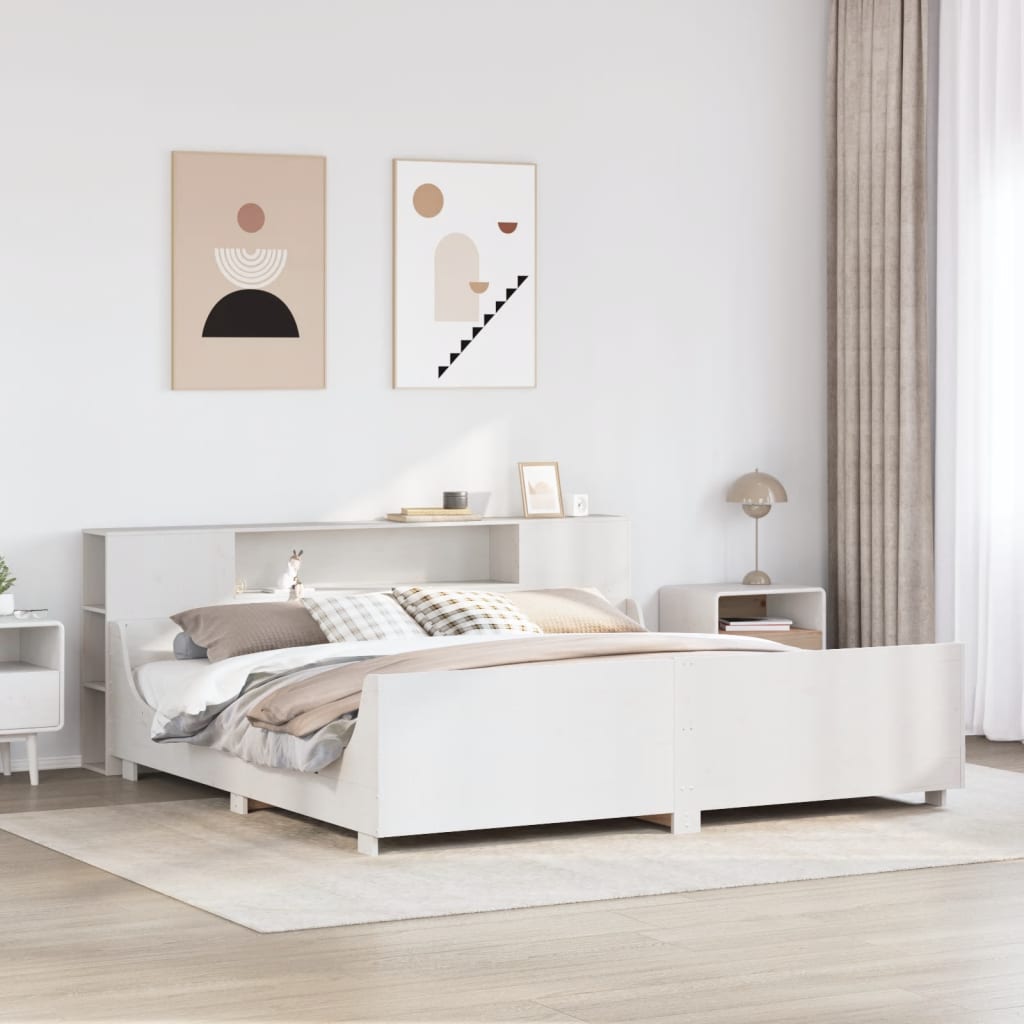 Łóżko Łóżko Drewniane Białe Rama Łózko Ze Stelażem 200x200 cm