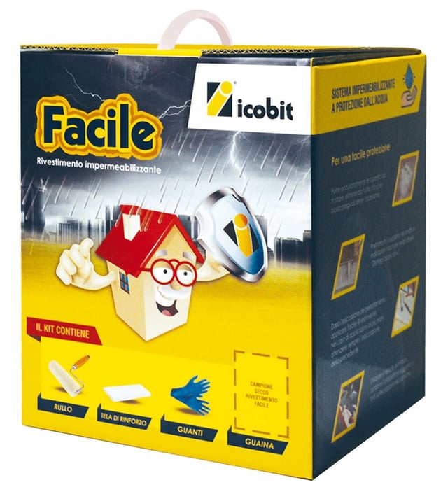 FACILE KIT - SET RIPARAZIONI DI IMPERMEABILIZZAZIONE CON GUAINA LIQUIDA IN EMULSIONE ACQUOSA CON ACCESSORI GRIGIO3 KG - ICOBIT