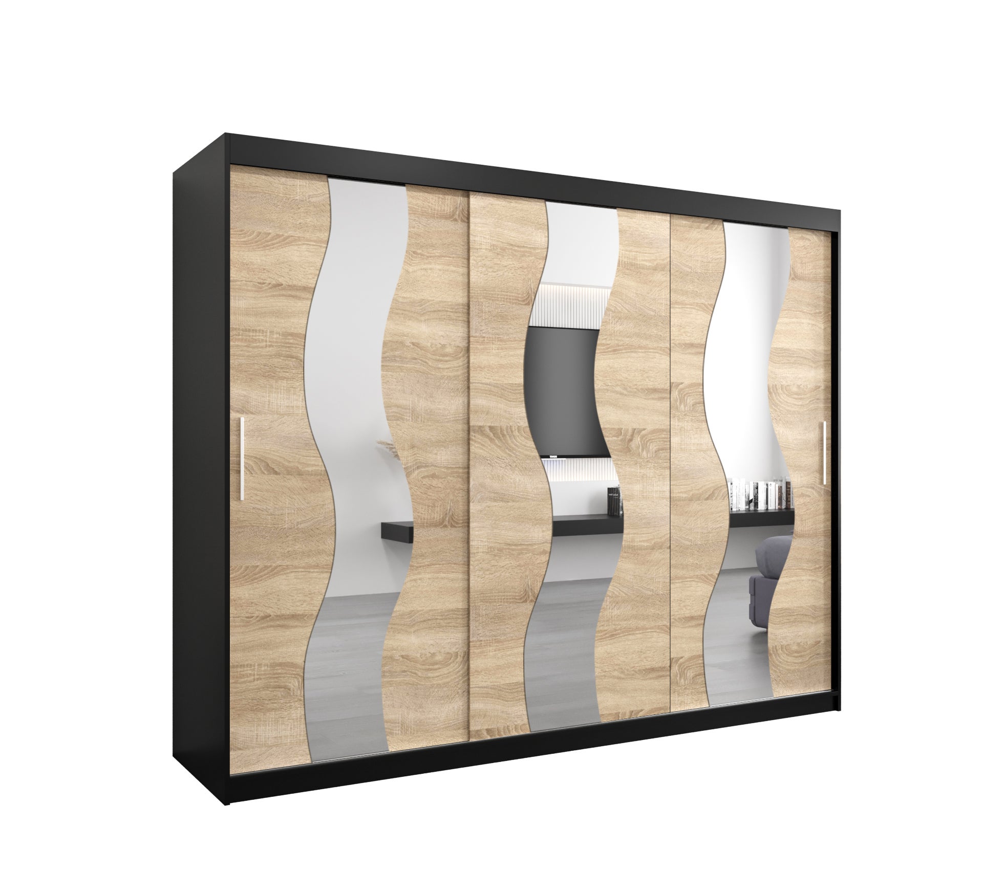 Szafa przesuwna garderoba SEWILLA 250 x 62 x 200 cm Czarny + Sonoma - Abiks Meble