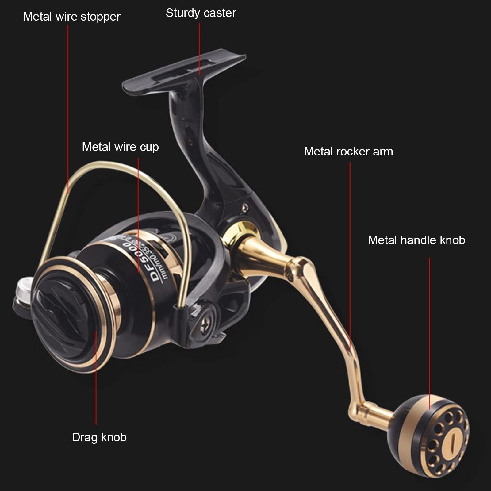 Mulinello 13+1BB 5.2:1 Attrezzo da pesca interamente in metallo ad alta velocità per la pesca sul ghiaccio con esca in acqua salata all'aperto (DF5000 - 2