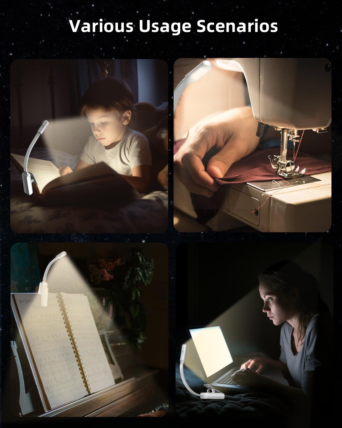 Lampe de lecture rechargeable, lampe de lecture LED, lampe de lecture avec protection des yeux, 3 couleurs, luminosité réglable en continu - 6