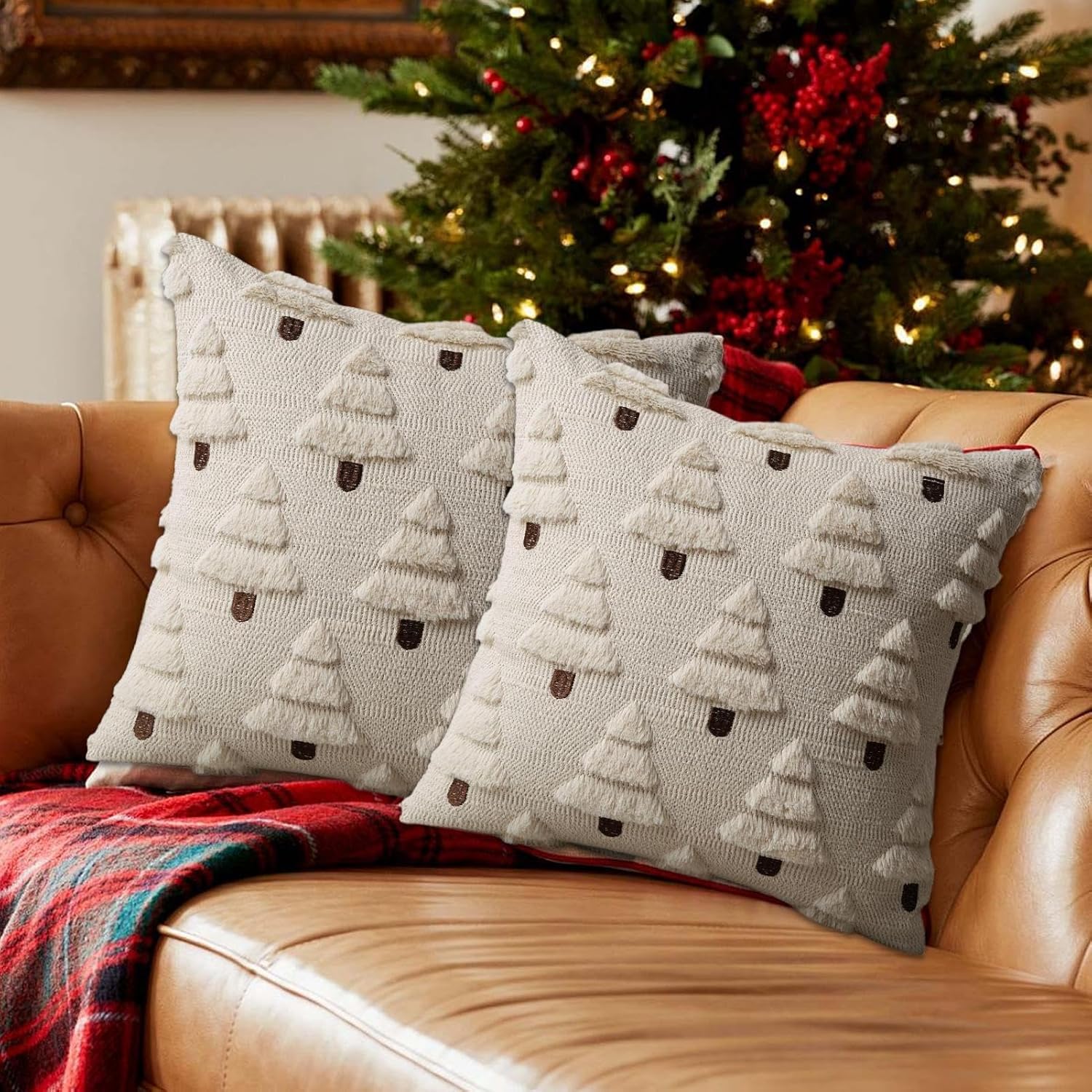 Federa Cuscino 30x50 Cm Con Albero Di Bufalo - Natale Stile Moderno - Arredo Divano E Soggiorno - 2
