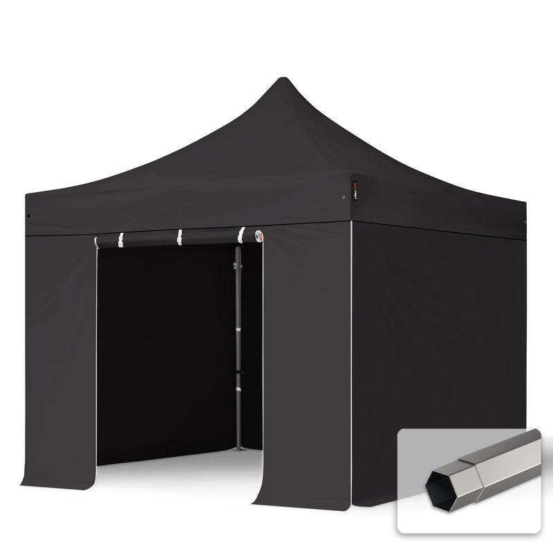 3x3 m Namiot Ekspresowy PREMIUM Stal 40 mm, trudnopalny, ze ścianami bocznymi, bez okien, czarny