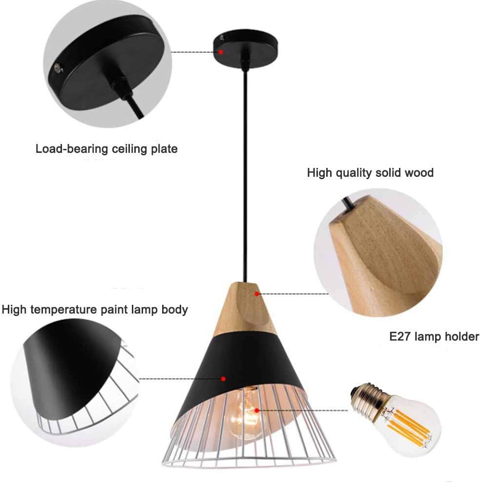 Rétro Metal Suspension Noir Cage E27 Suspension Industrielle Lampe Vintage Pendante Lumière Vintage en Métal Eclairage de Plafond Lustre Rétro - 3