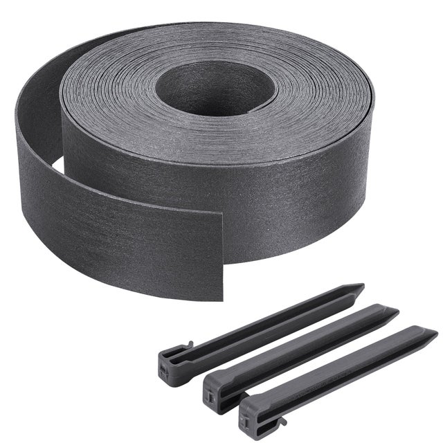 Bordure de jardin haute flexible en PE 20m avec 12 piquets gris - hauteur 8cm - epaisseur 3mm - VOUNOT®