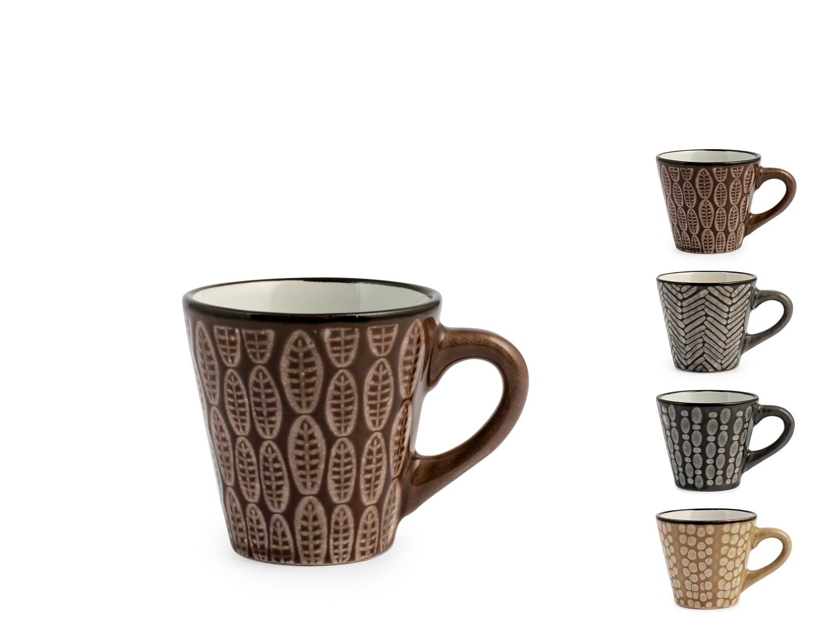Set Di 6 Tazzine Da Caff&egrave; In Stoneware Vhera Con Piattino - Design Elegante E Moderno