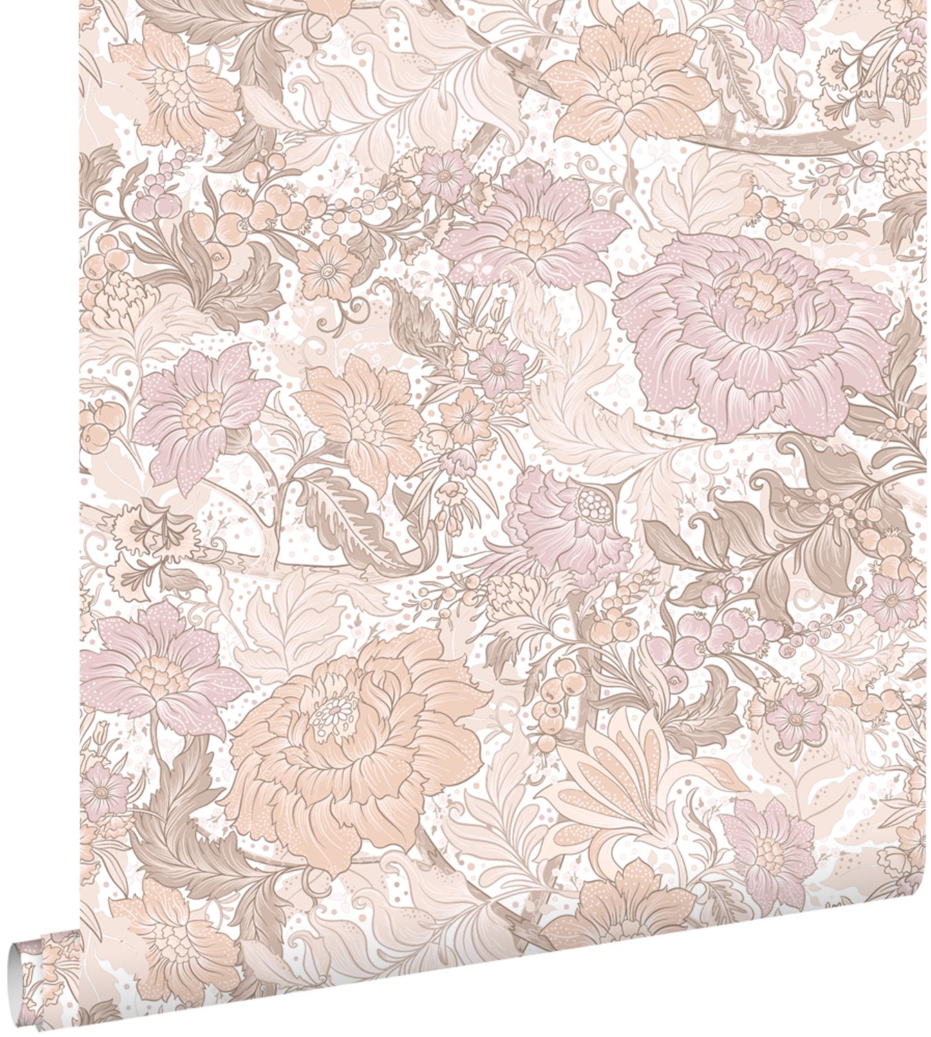 Tapeta zabytkowe kwiaty jasnego fioletuIjasnej terakoty - 50 x 900 cm - ESTAHOME