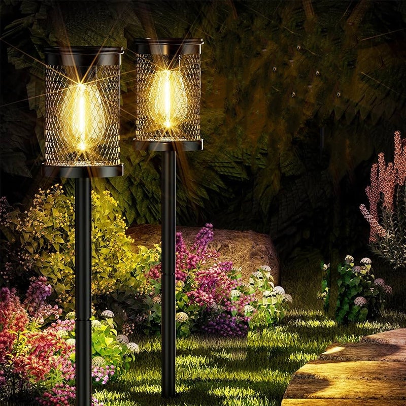 Słoneczna ścieżka zapala zewnętrzne lampy solarne – zestaw 2 wodoodpornych lamp solarnych ogrodowych z żarnikiem LED