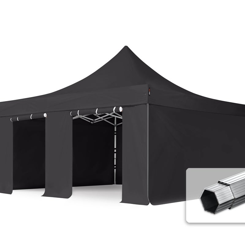 5x5 m Namiot Ekspresowy, PROFESSIONAL Alu 50mm, trudnopalny, ze ścianami bocznymi, bez okien, czarny