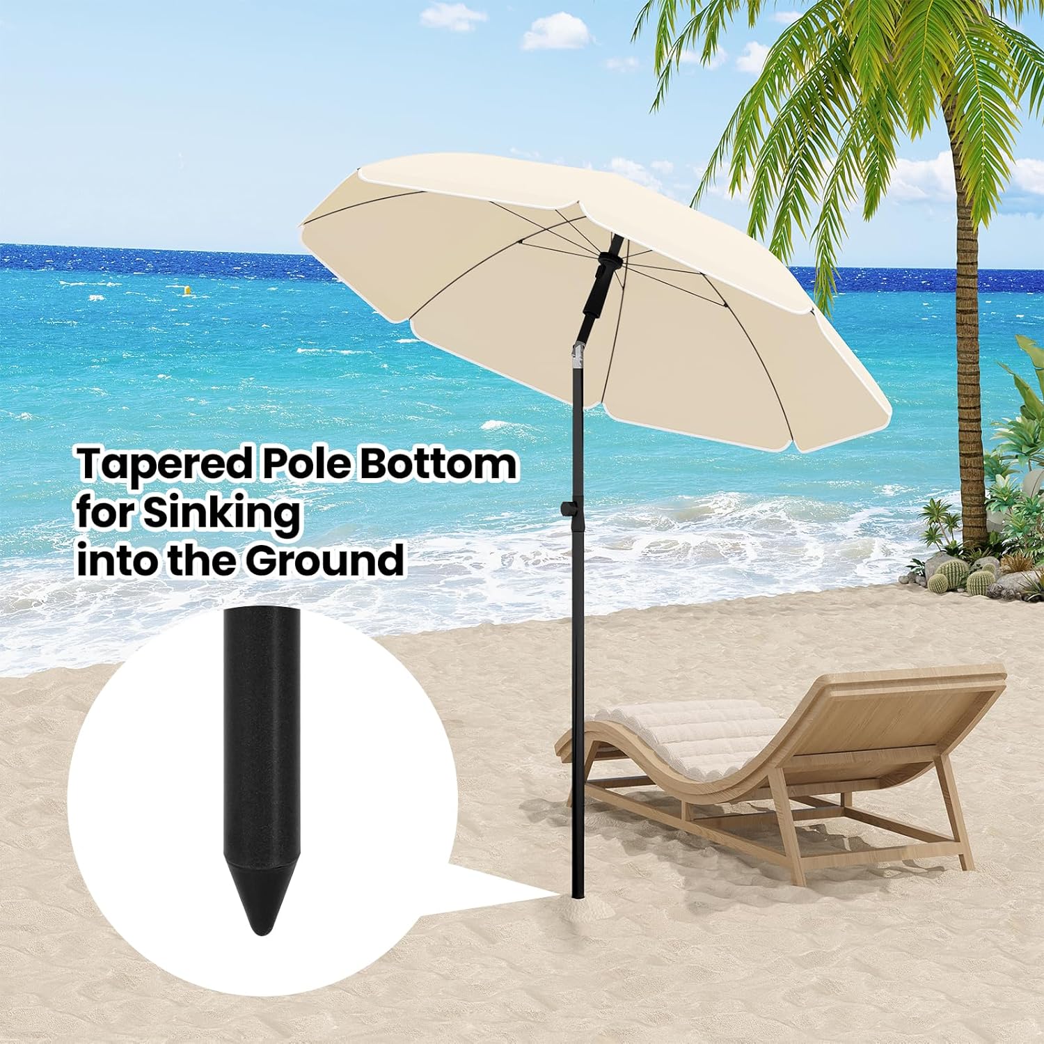WOLTU Parasol de Jardin Extérieur, Parasol Plage, Hauteur Réglable, Parasol pour Balcon, Terrasse, Plage, Marché, Anti-UV, φ 175 cm Beige - 3