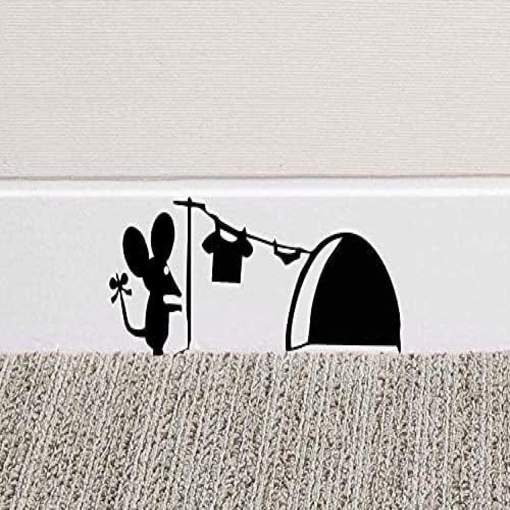 Adhesivo de vinilo para pared con diseño de casa con agujero de ratón (18 x 7 cm) para zócalo