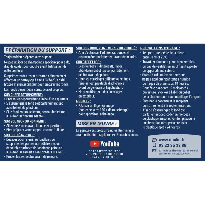 Ripolin Peinture Pour Sol Interieur + Exterieur - Gris Beton Ral 7015 Satin, 2,5l - 2