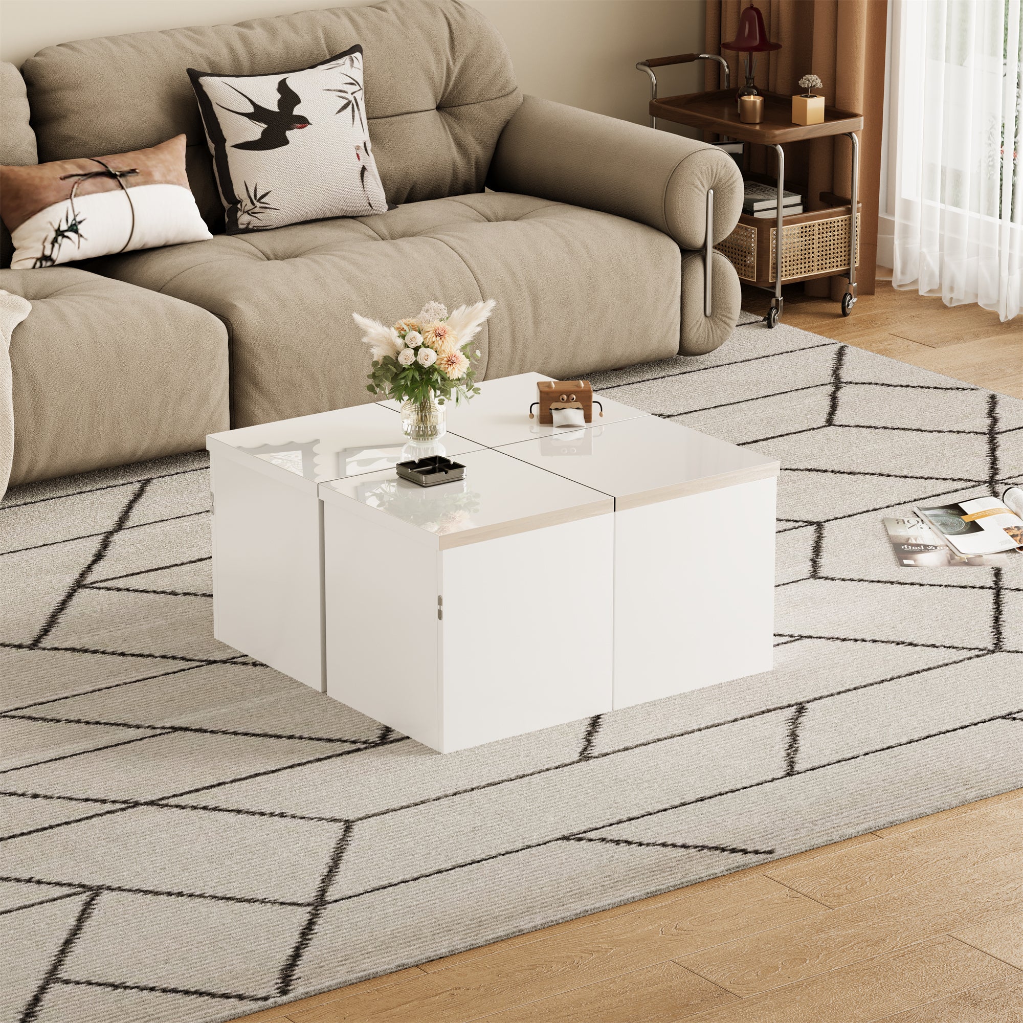 Tavolino 81x81x40cm - Tavolino fai da te - Piano lucido - Combinazione libera - Pannello di particelle - Bianco - 2