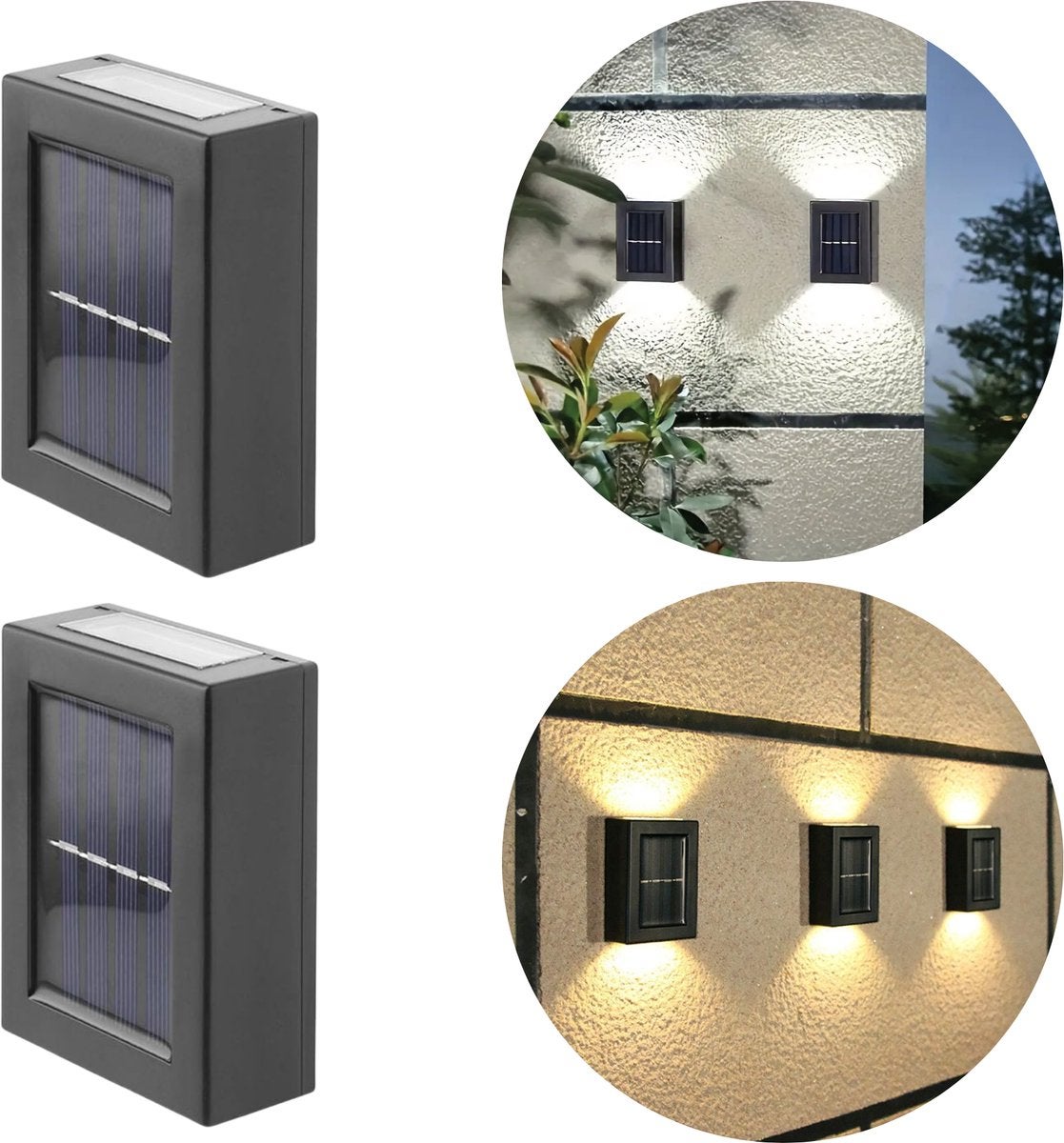 Vyzio, Lampă solară de perete pentru exterior, Lampă de exterior cu energie solară, Iluminat solar pentru grădină, Iluminat exterior, 2 bucăți