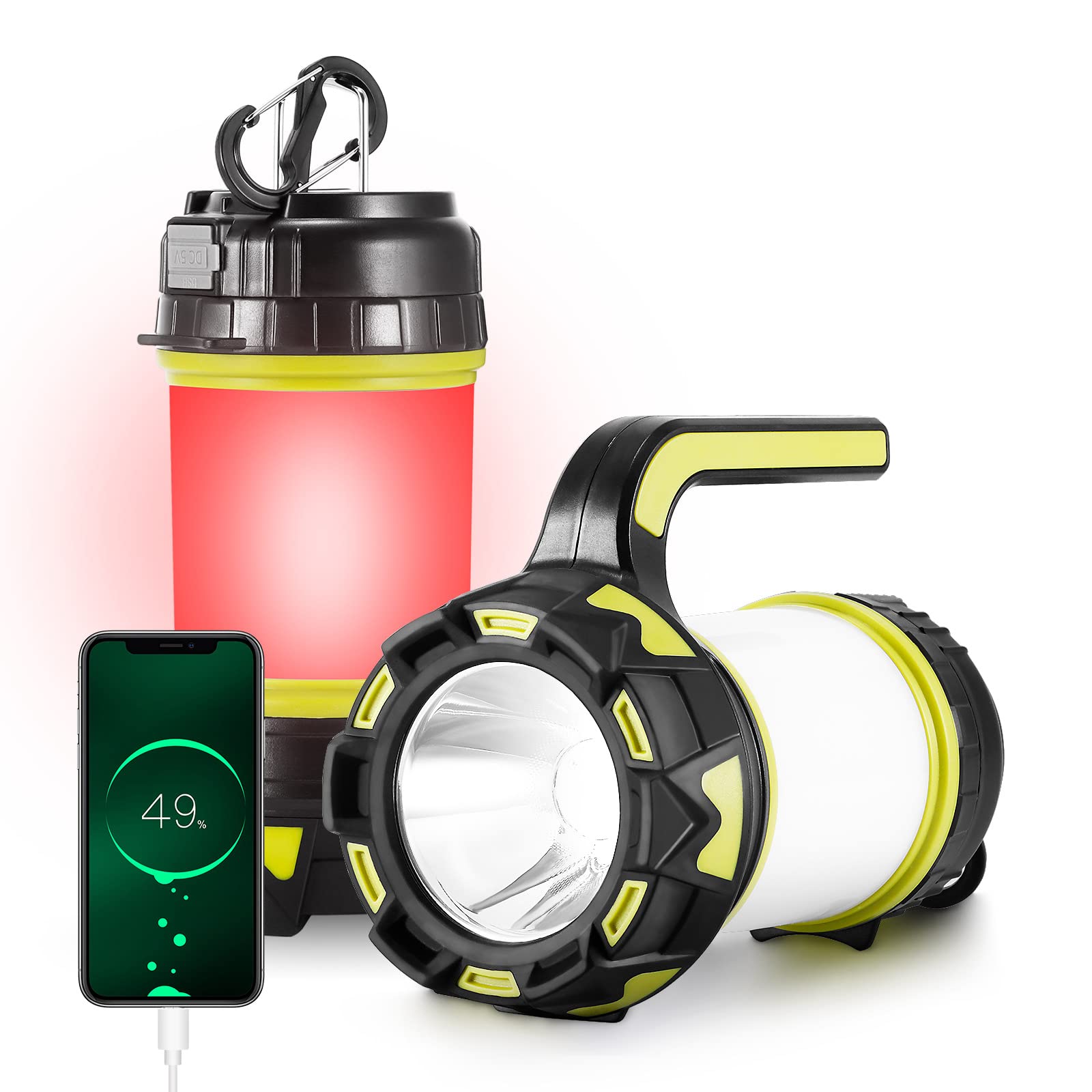 Akumulatorowa lampa kempingowa LED, 1000lm Akumulatorowa latarka LED, lampa kempingowa z 6 trybami, wodoszczelna IPX5 Mocne latarnie Lampa