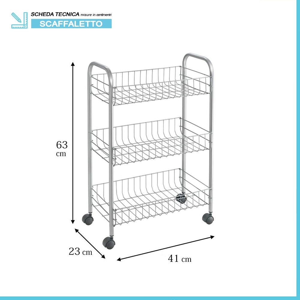 Chariot à roulettes avec 3 étagères en acier avec Polytherm argent Lugano - 4
