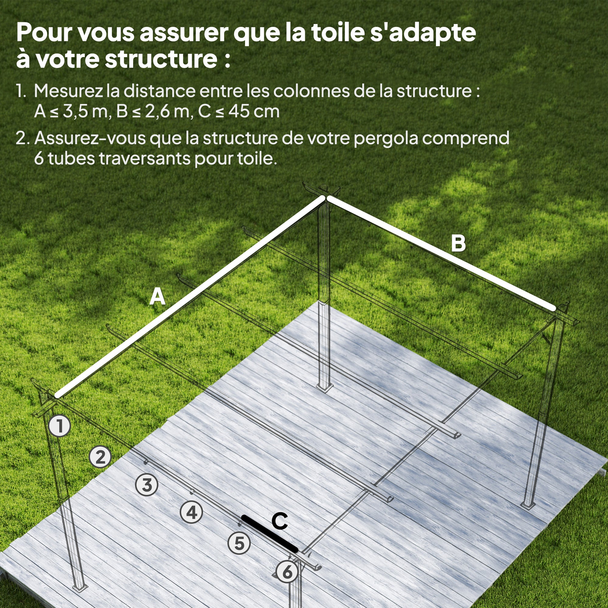 Toile de toit pour pergola tonnelle rétractable de 4 x 3 m - toile uniquement 350 x 260 cm beige - 6