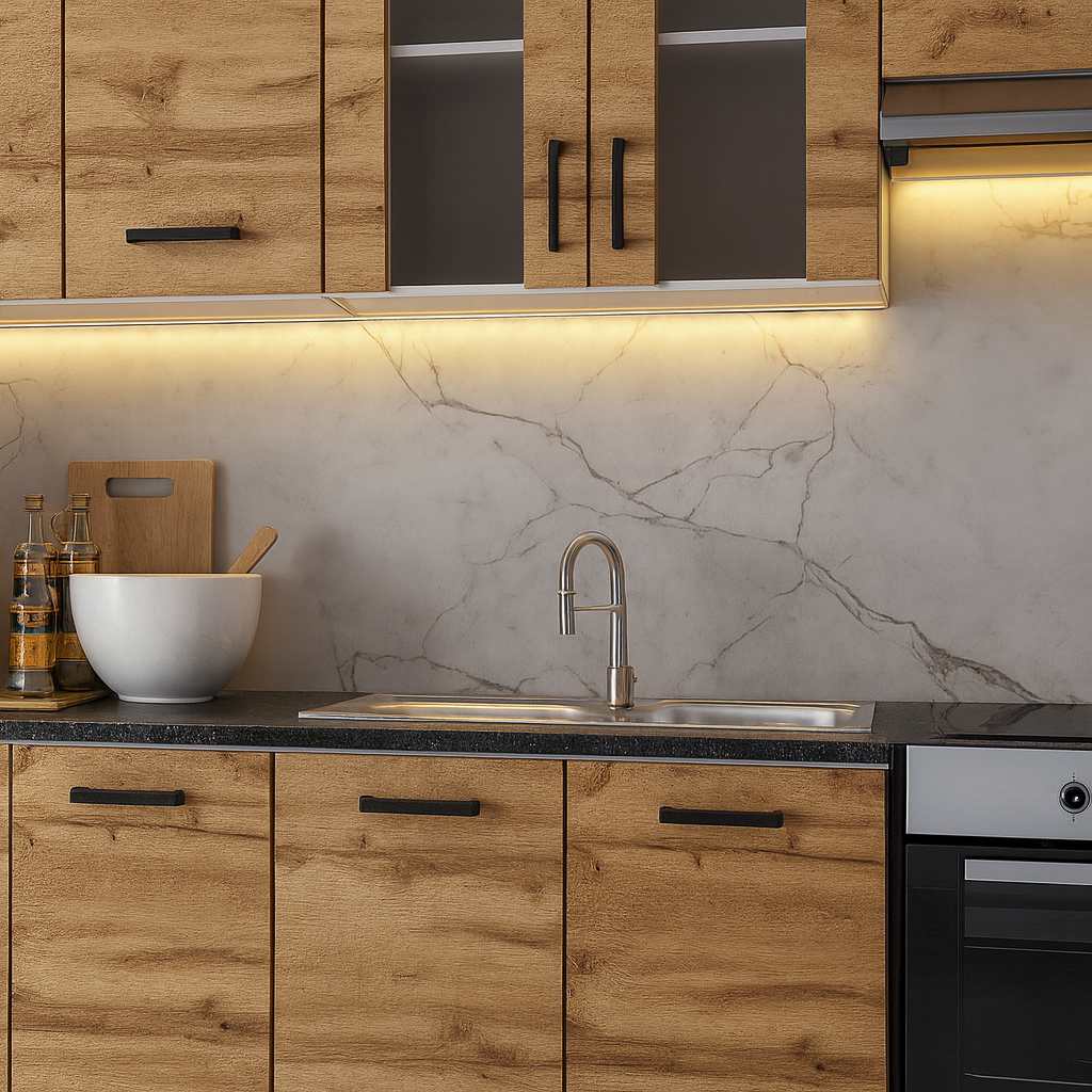 Cuisine complète Jolly BOIS chêne 320 cm avec colonne et vitrine 8 éléments - 5