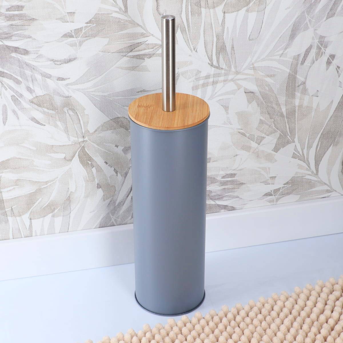 Brosse wc metal couvercle bambou - gris - Tendance - 3