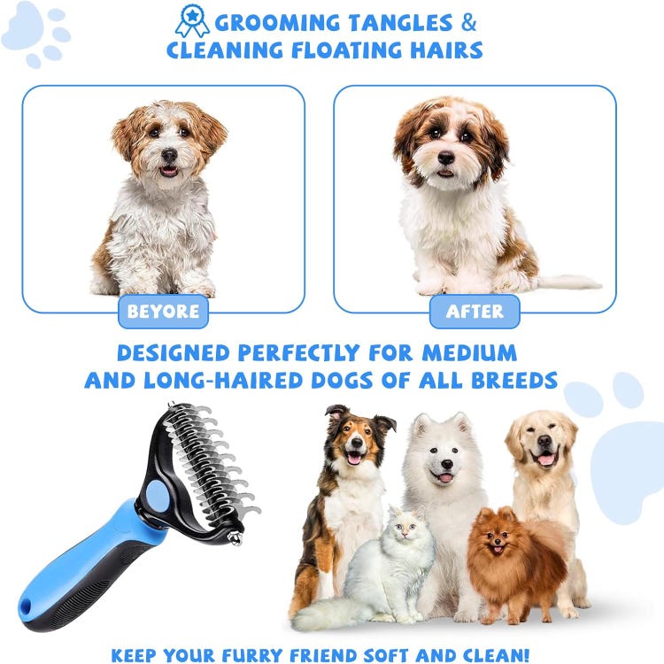 Escova para higiene de cães e gatos – Pente desembaraçador para pêlo comprido – Rastelo profissional para subpêlo - 6