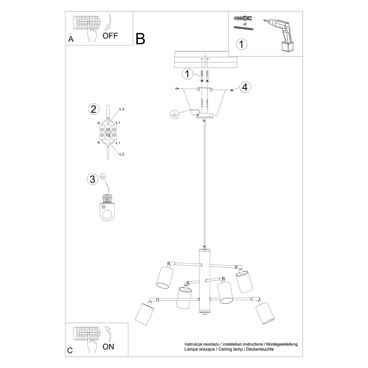 Żyrandol TORIM 6 czarny LED 4000K - 77x77x125cm Sollux - 9