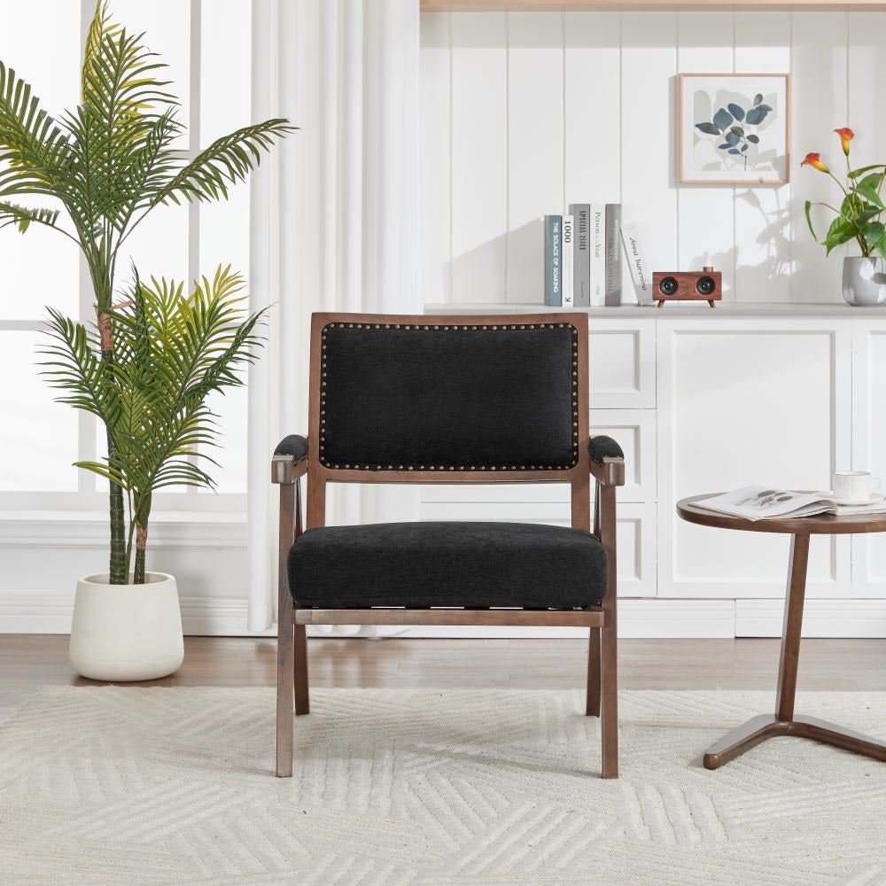 Fauteuil Lounge Tissu Moderne Mid-Century avec Accoudoirs et Cadre Bois pour Salon, Chambre, Bureau - 8